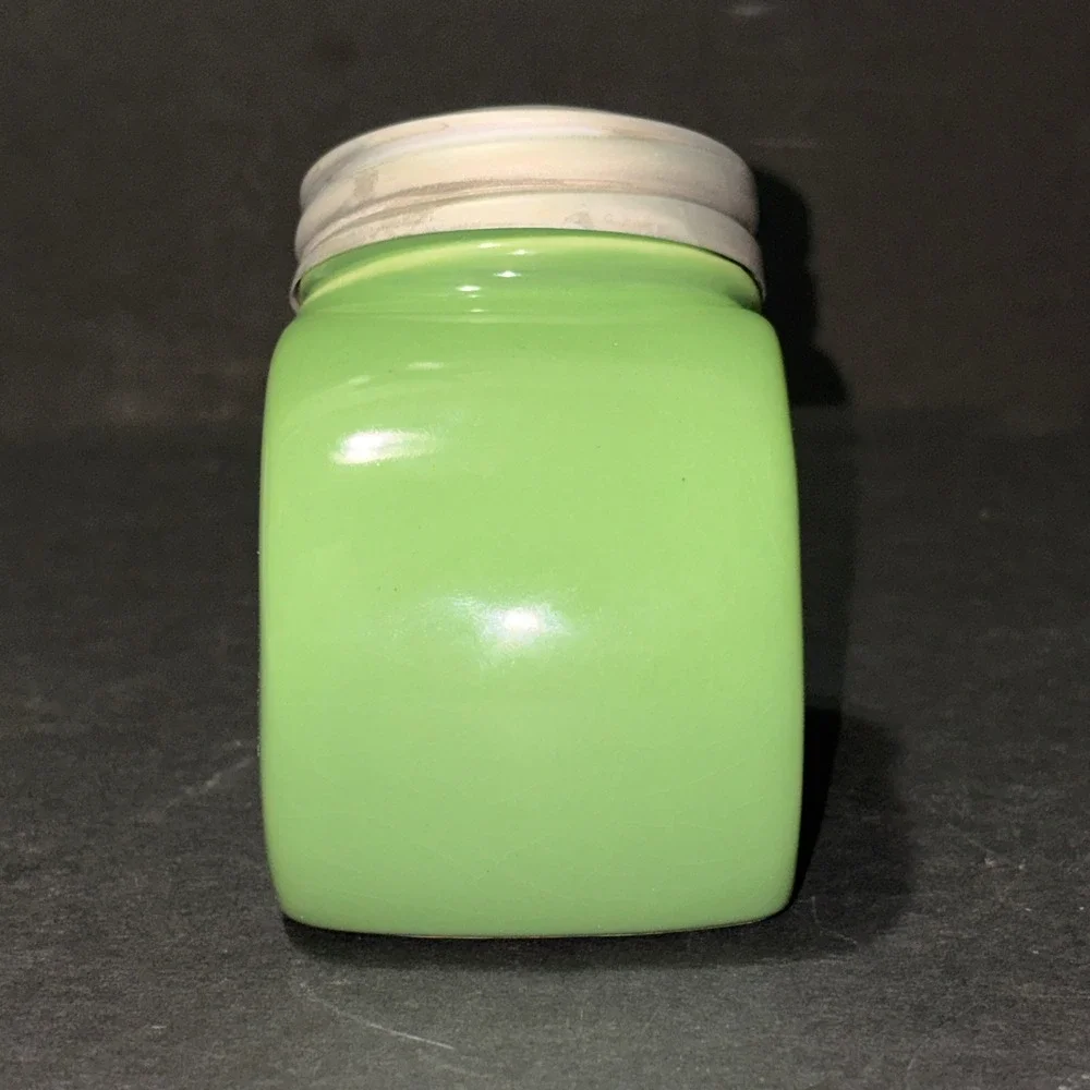Vtg Retro Green Ceramic Slanted Spice Shaker Sugar Dispenser Metal Lid 1638444